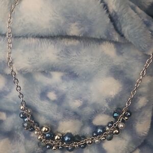 Chic Blue and Silver Beaded Necklace